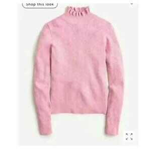 J Crew Wmn's Size MED Metallic Merino Wool Ruffleneck Sweater Resort Pink